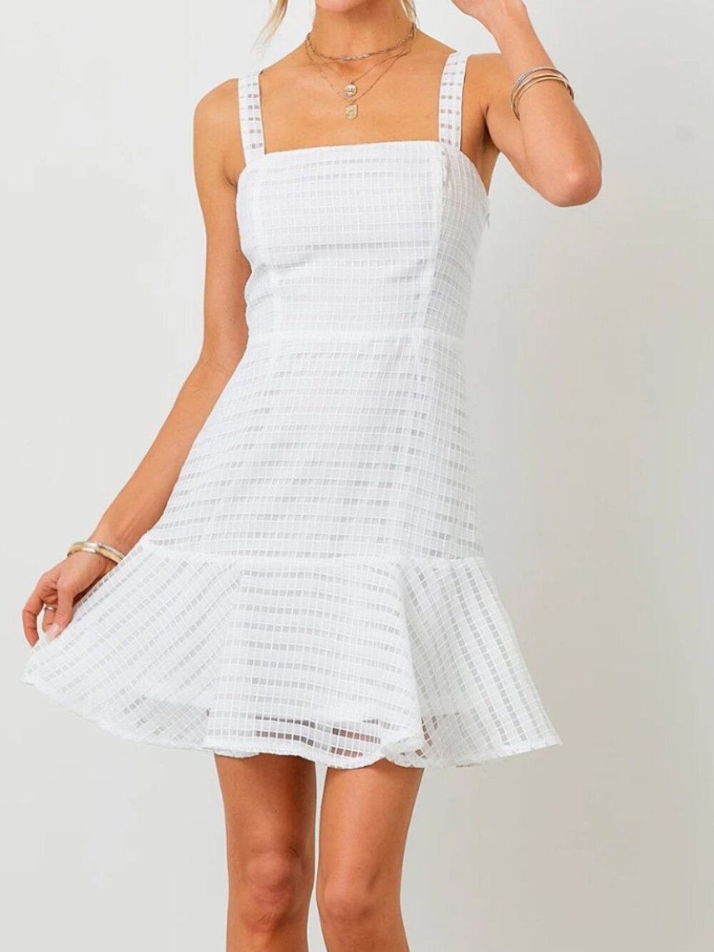 BABY PINK Ivy Structured Lace Mini Dress in White